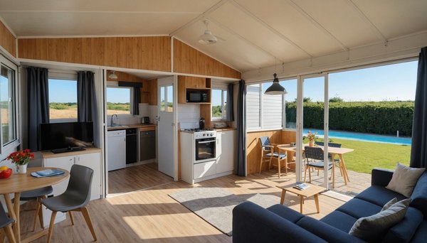 Mobil-home avec terrasse couverte et tv pour famille en vendée